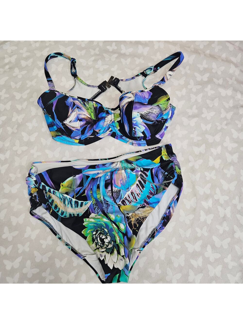 Fantasie Swimwear Bikini Set 34DD M Underwire Floral High Waist Swimsuit